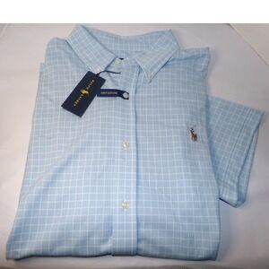 POLO RALPH LAUREN MEN'S S/S BUTTON UP SZ XL KNIT OXFORD~BLUE~NWT